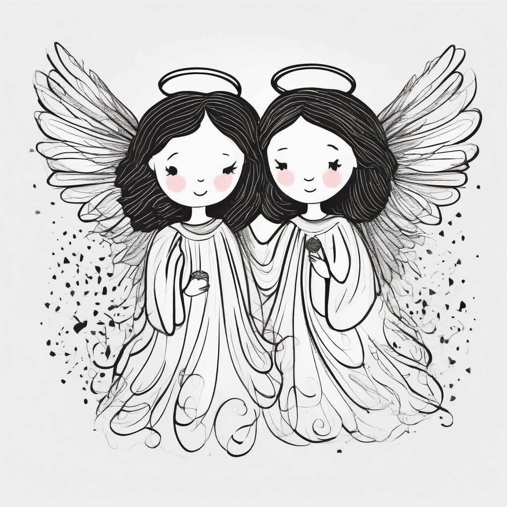 drawing of christmas angels  minimal rough sketch scribbles,doodles,black and white