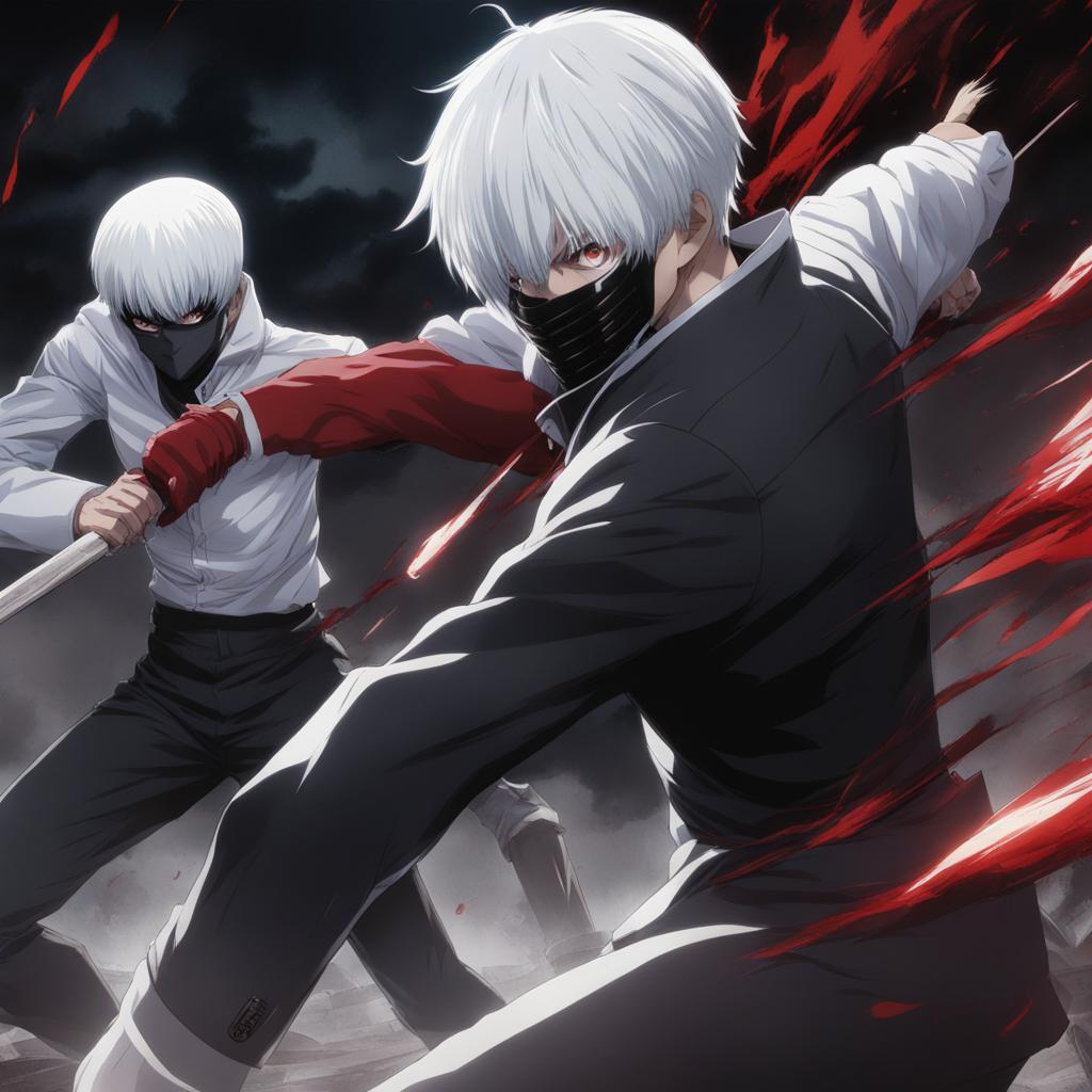 kaneki confronts ghouls in intense hand-to-hand combat. 