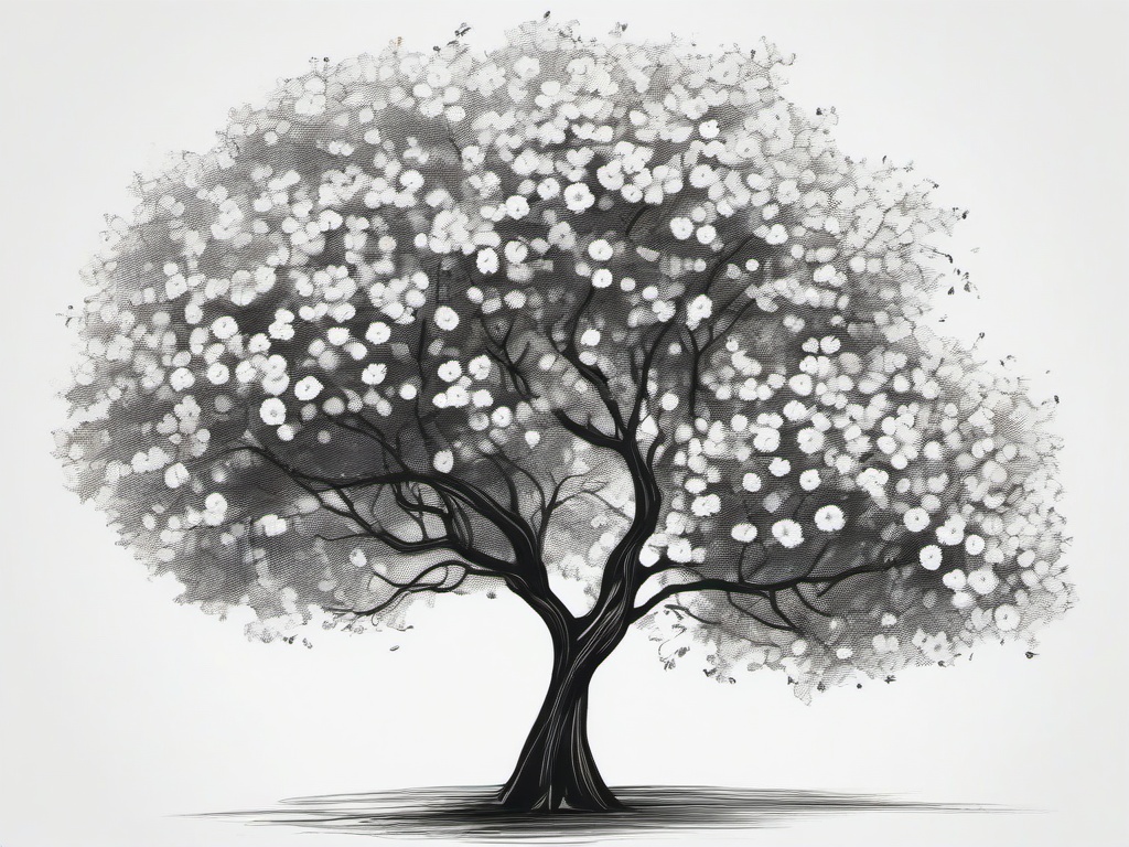 drawing of a flowering tree  minimal rough sketch scribbles,doodles,black and white