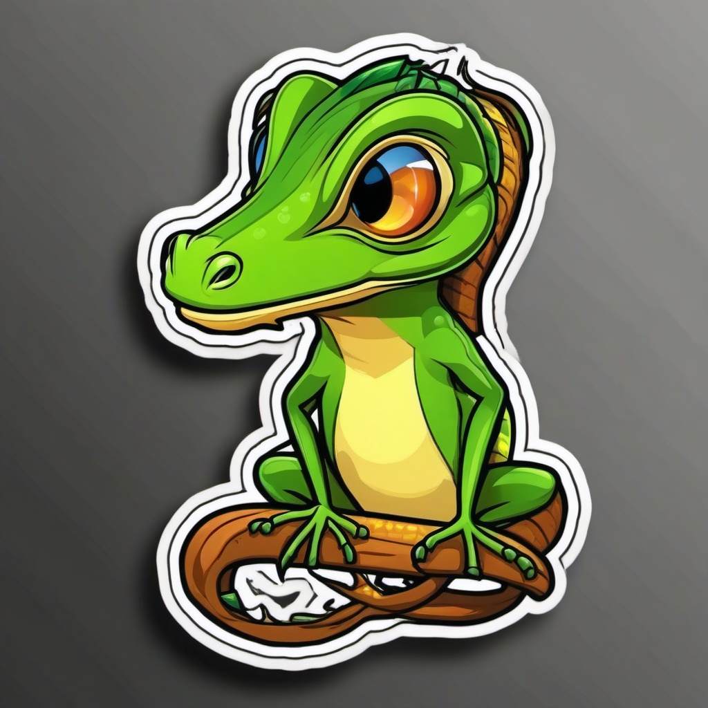 Green Anole cartoon - small, color-changing lizard  cartoon sticker style