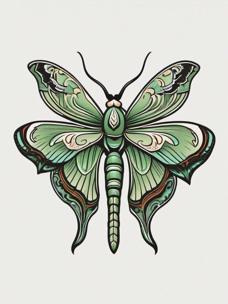 Luna Moth Traditional Tattoo - Pay homage to traditional tattoo styles with a Luna moth design in classic inkwork.  simple vector color tattoo, minimal, white background