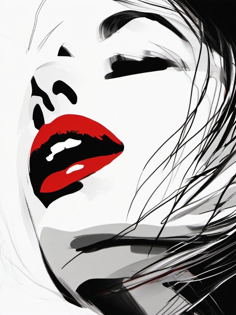 drawing of red lips  minimal rough sketch scribbles,doodles,black and white