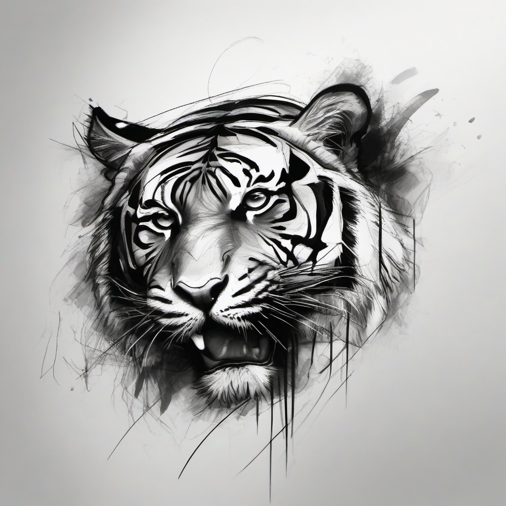 sketch drawing of tiger  minimal rough sketch scribbles,doodles,black and white