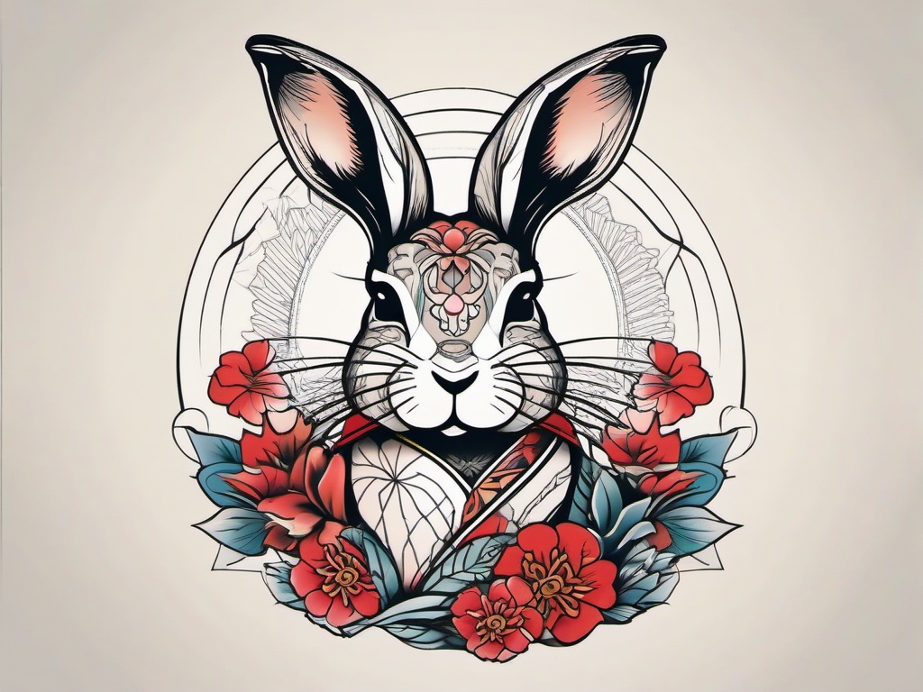 japanese tattoo rabbit  minimalist color tattoo, vector