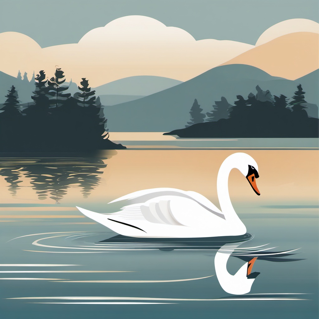 Swan clipart - Graceful waterfowl gliding on a tranquil lake, ,color clipart vector style