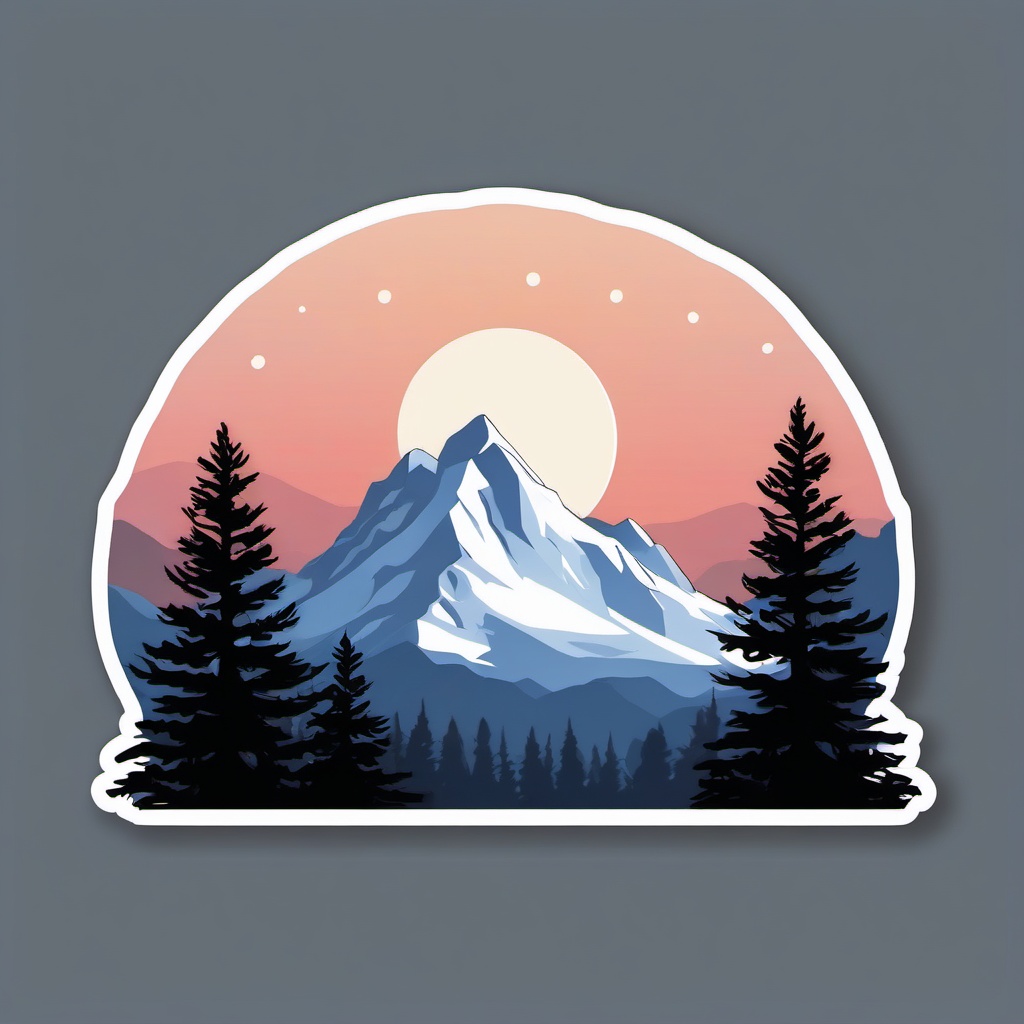 Moonlit snowy mountain sticker- Majestic and serene, , sticker vector art, minimalist design