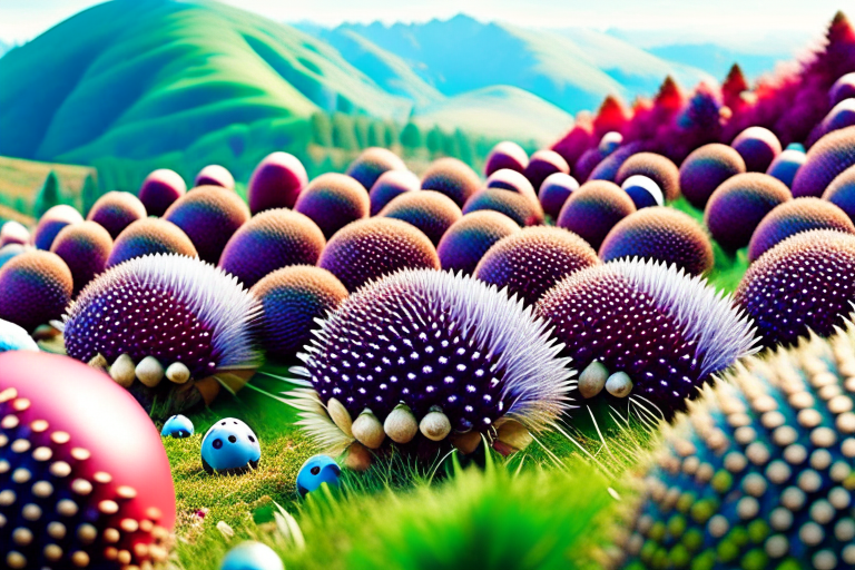 hedgehogs forming a 'rolling ball championship,' racing down a hill in a spiky spectacle. 