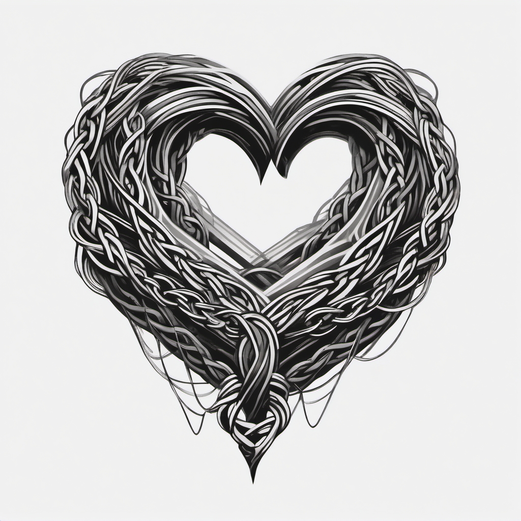 Chains forming a heart design: Symbolizing love and unbreakable connections.  black white tattoo, white background