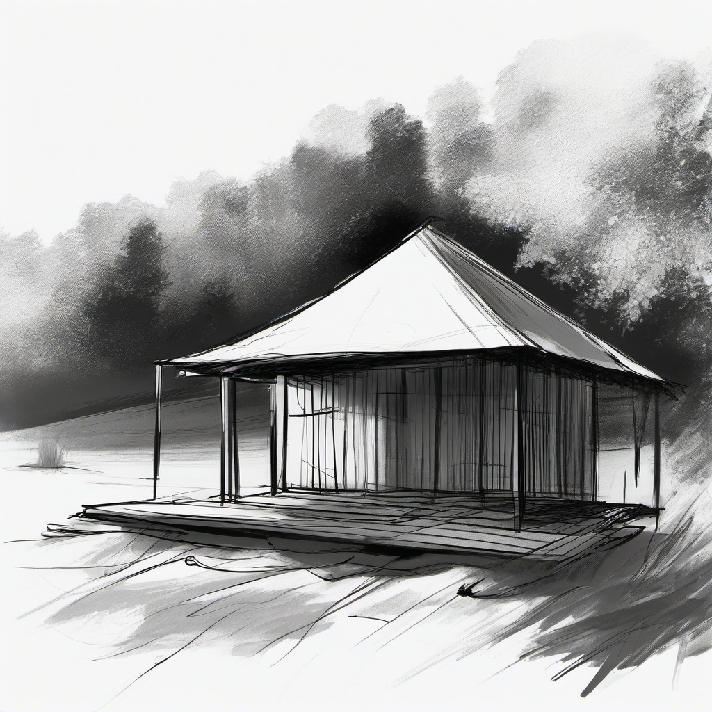 sketch of a hut  minimal rough sketch scribbles,doodles,black and white