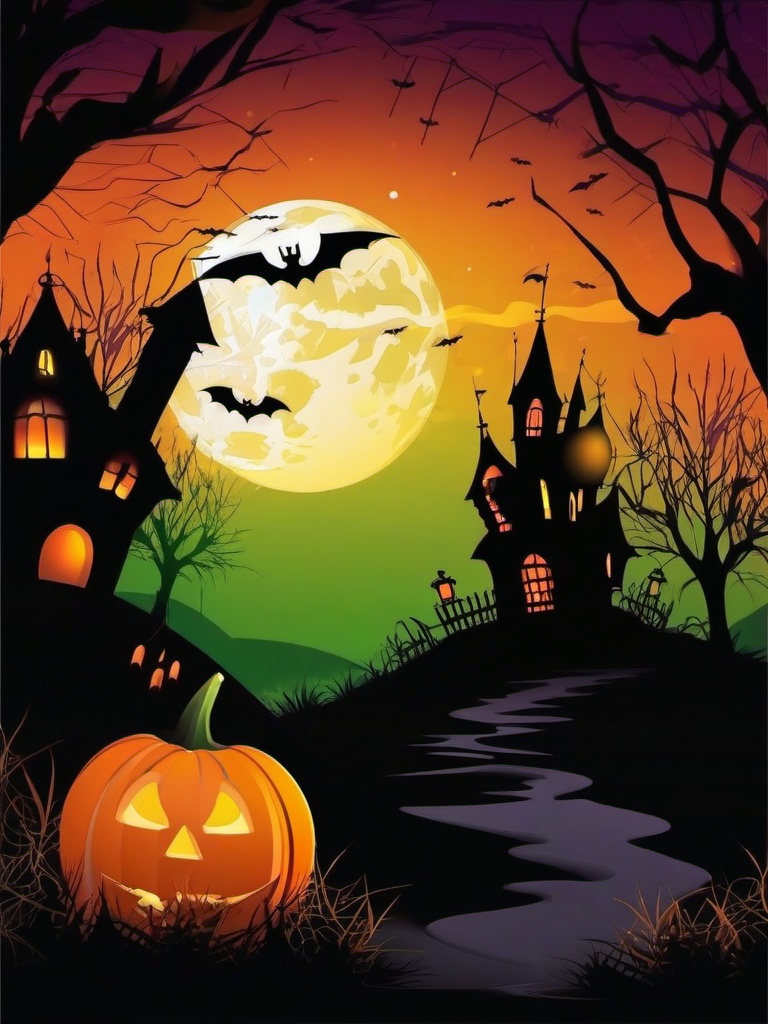 Halloween Night Backgrounds Setting the Scene for a Haunting Halloween Celebration wallpaper splash art, vibrant colors, intricate patterns