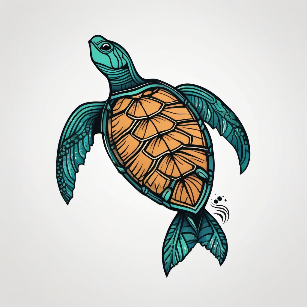 Ohana Sea Turtle Tattoo - Explore the concept of Ohana with a sea turtle tattoo, symbolizing family, unity, and interconnectedness.  simple color tattoo,minimal vector art,white background