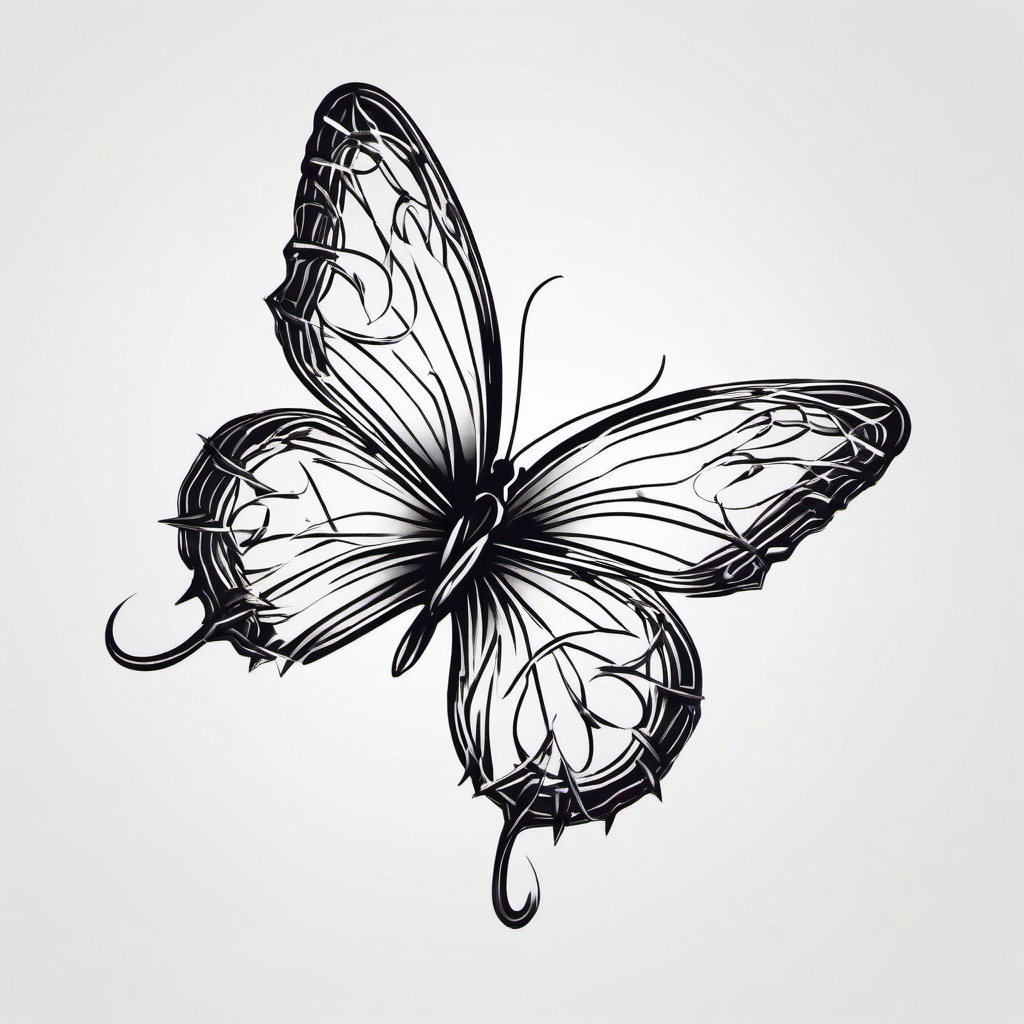 barbed wire butterfly tattoo  simple color tattoo,white background,minimal