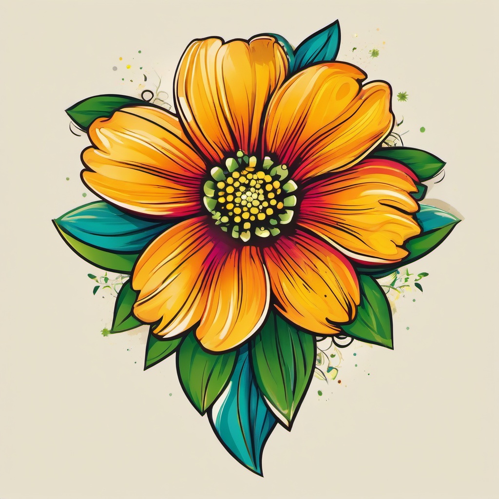 Margarita Flower Tattoo-Celebration of the playful and vibrant margarita flower with a tattoo, expressing energy and positivity.  simple vector color tattoo