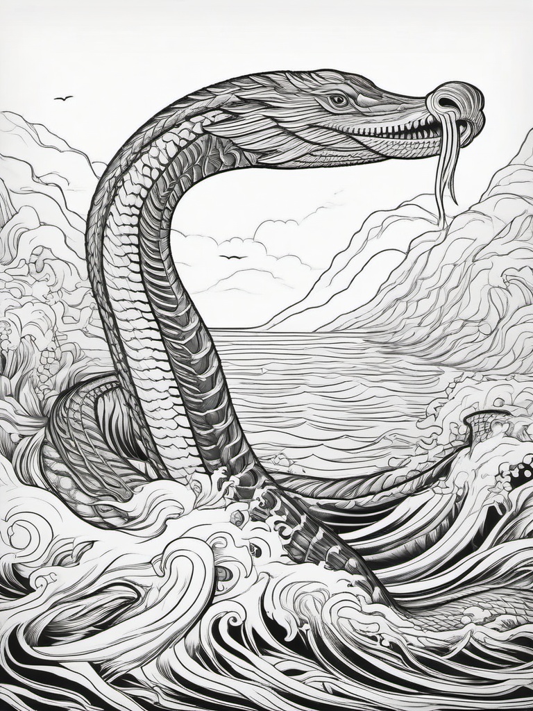 Leviathan Coloring Pages - Giant Sea Serpent from the Deep  minimal black outline printable sheet, coloring page