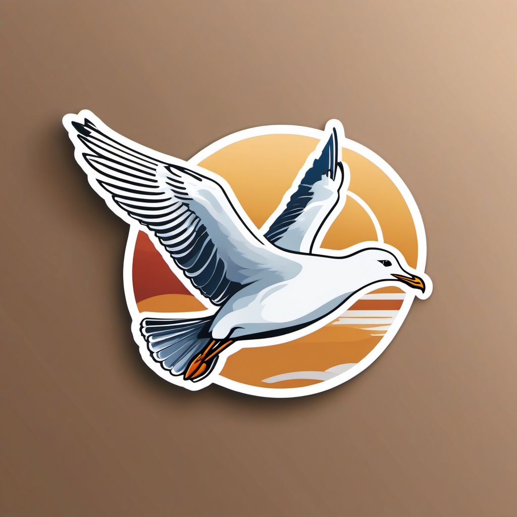 Seagull Sticker - A coastal seagull in flight. ,vector color sticker art,minimal