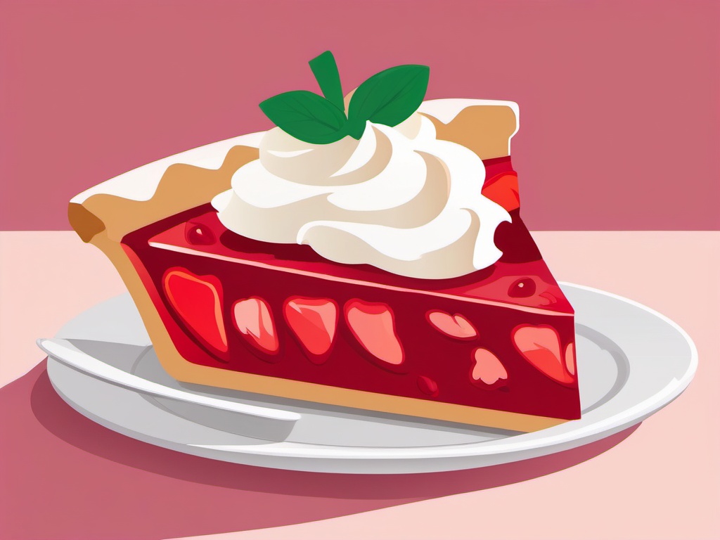 Strawberry Pie with Whipped Cream Clipart - A slice of strawberry pie with a dollop of whipped cream.  color vector clipart, minimal style