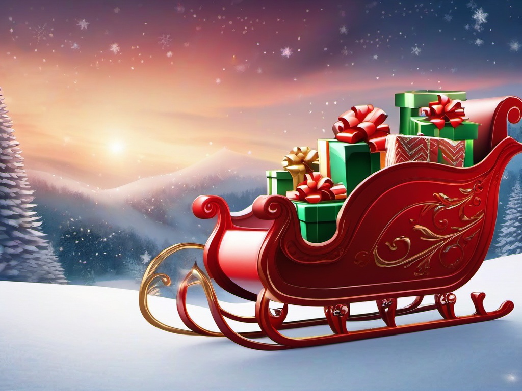 Christmas wallpaper - Santa's red sleigh filled with presents against a snowy sky  aesthetic background wallpaper