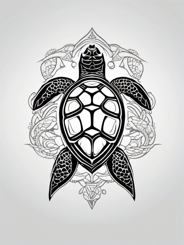 Honu Tattoo - Symbolize longevity, peace, and protection with a tattoo featuring the revered Hawaiian sea turtle.  simple vector color tattoo,minmal,white background