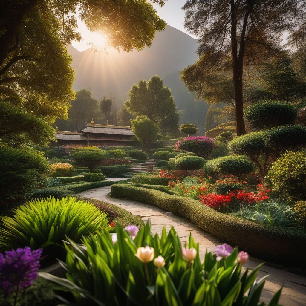 Peaceful Himalayan Garden - Design a garden with the serene beauty of the Himalayas. realistic, professional photography, bokeh, natural lighting, canon lens, shot on dslr 64 megapixels sharp focus