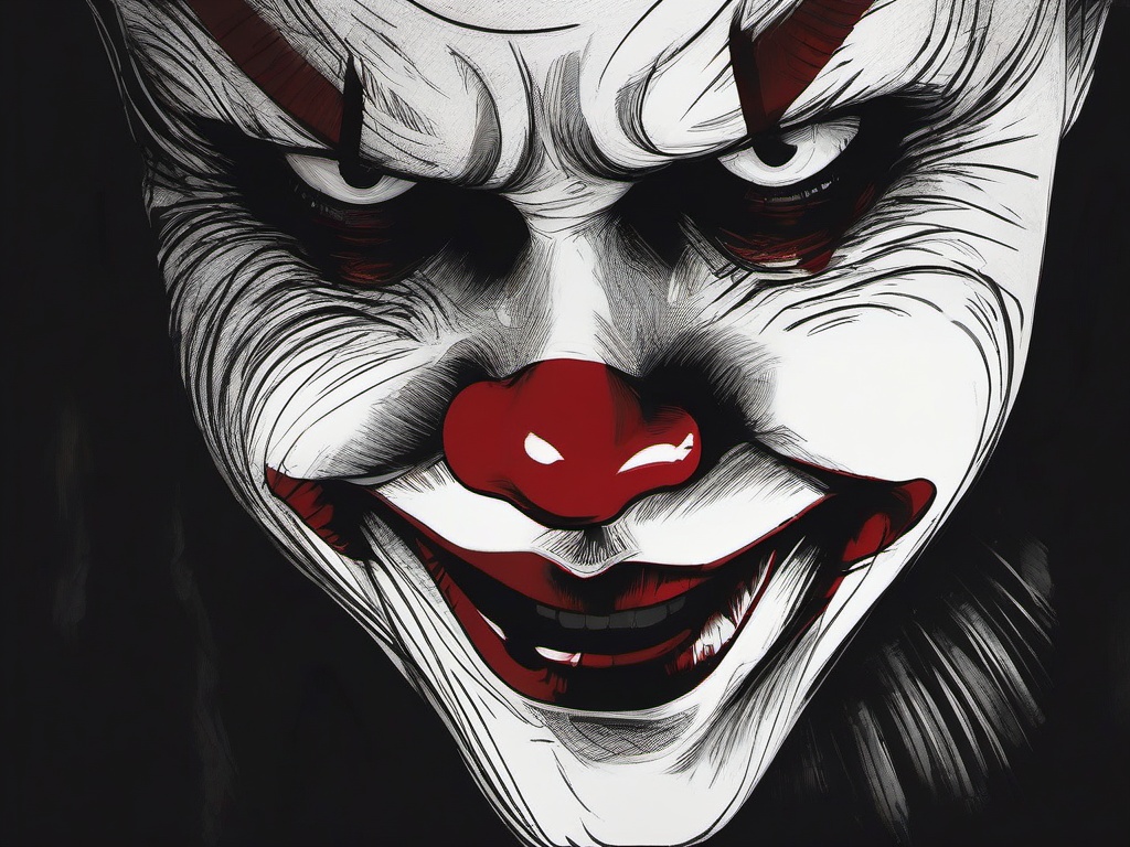 drawing of Pennywise emerging from the shadows  minimal rough sketch scribbles,doodles,black and white