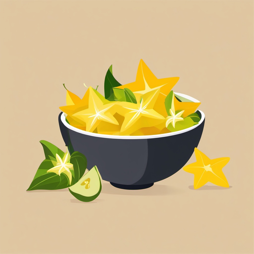 Star Fruit Salad Bowl Clipart - A bowl with slices of star fruit.  color vector clipart, minimal style