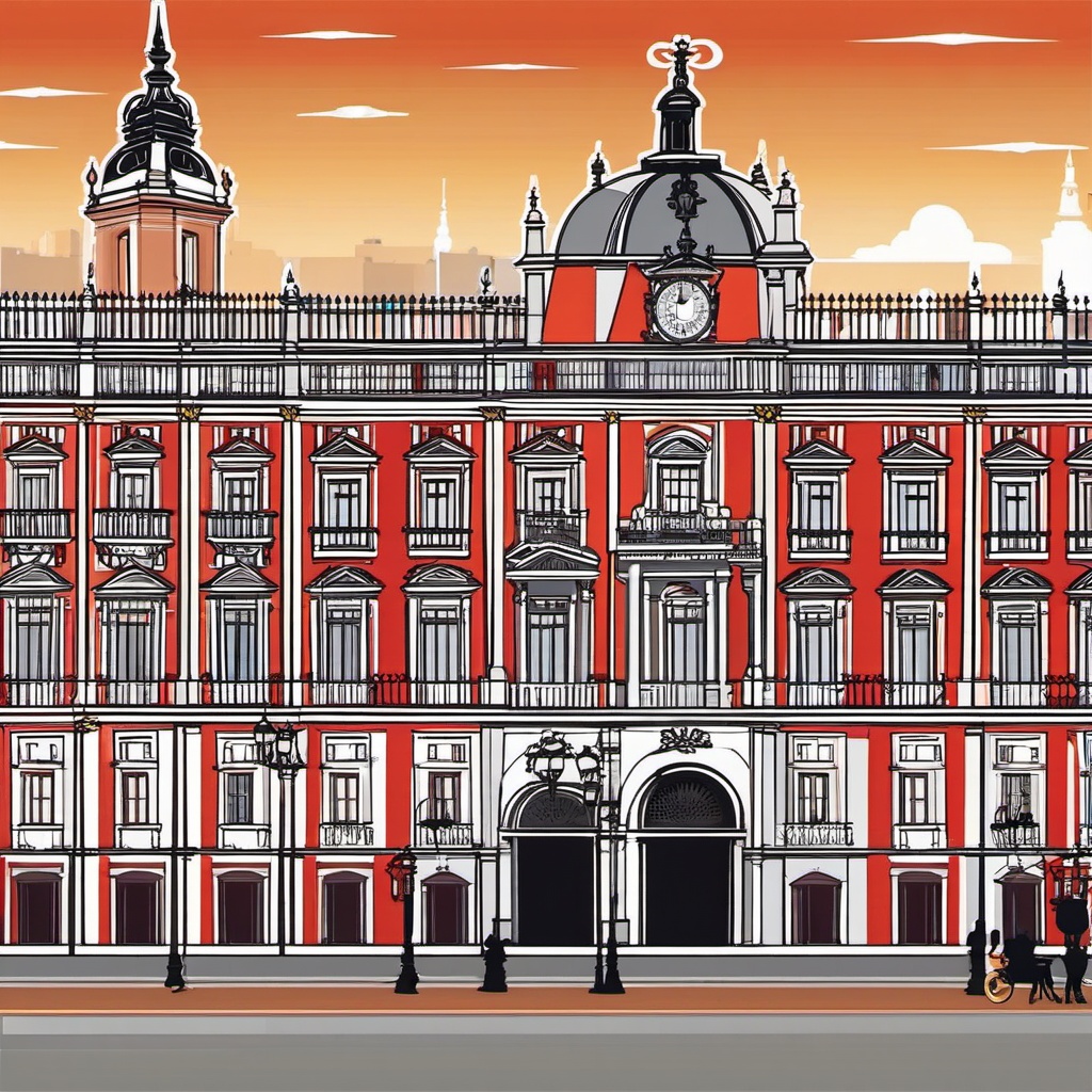 Madrid clipart - Royal Palace of Madrid and Plaza Mayor,  color vector clipart