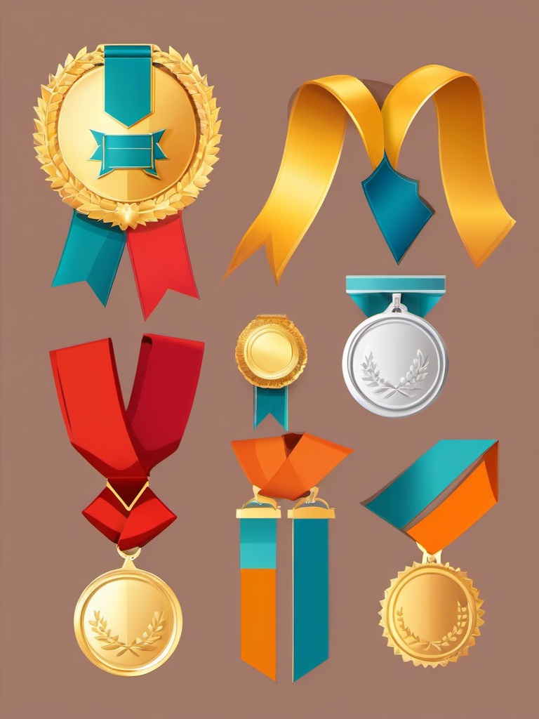 Congrats clipart - congratulatory medal with a shiny ribbon  color,minimalist,vector clipart