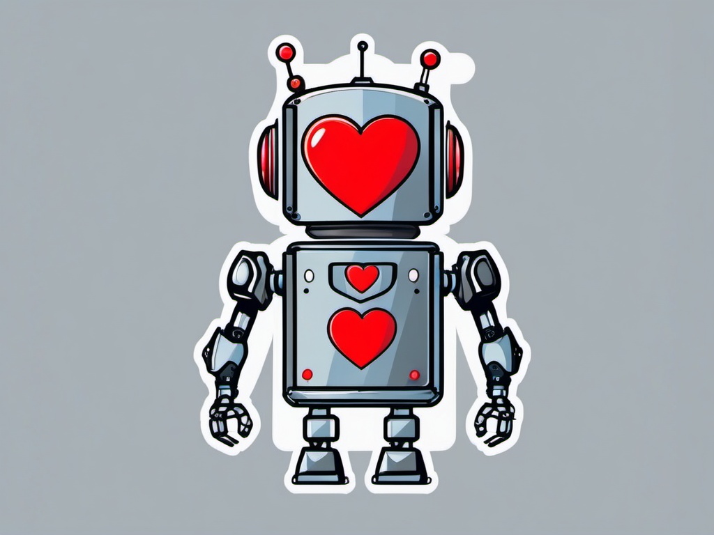 Robot holding heart sticker, Loving , sticker vector art, minimalist design