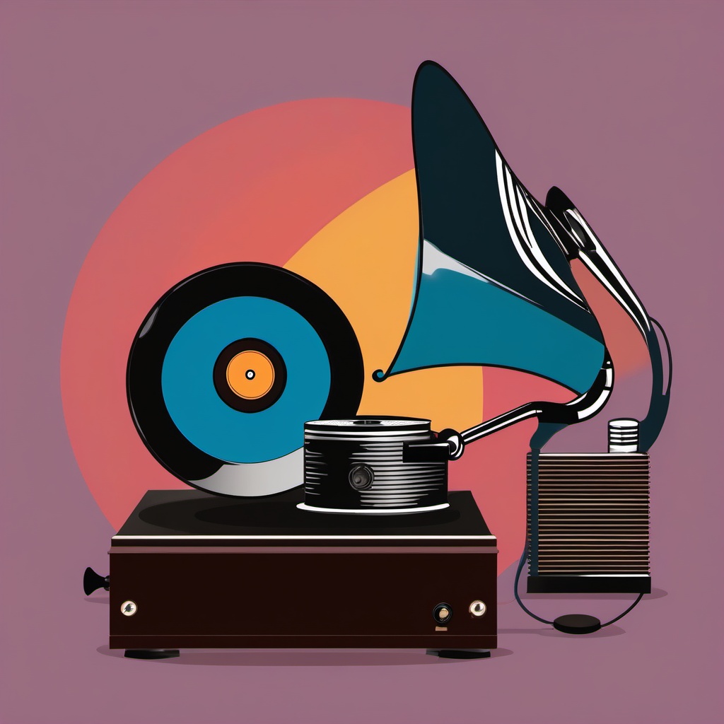 Vintage Gramophone Playing Classic Vinyl Records Clipart - A vintage gramophone playing classic vinyl records, creating nostalgic tunes.  color clipart, minimalist, vector art, 