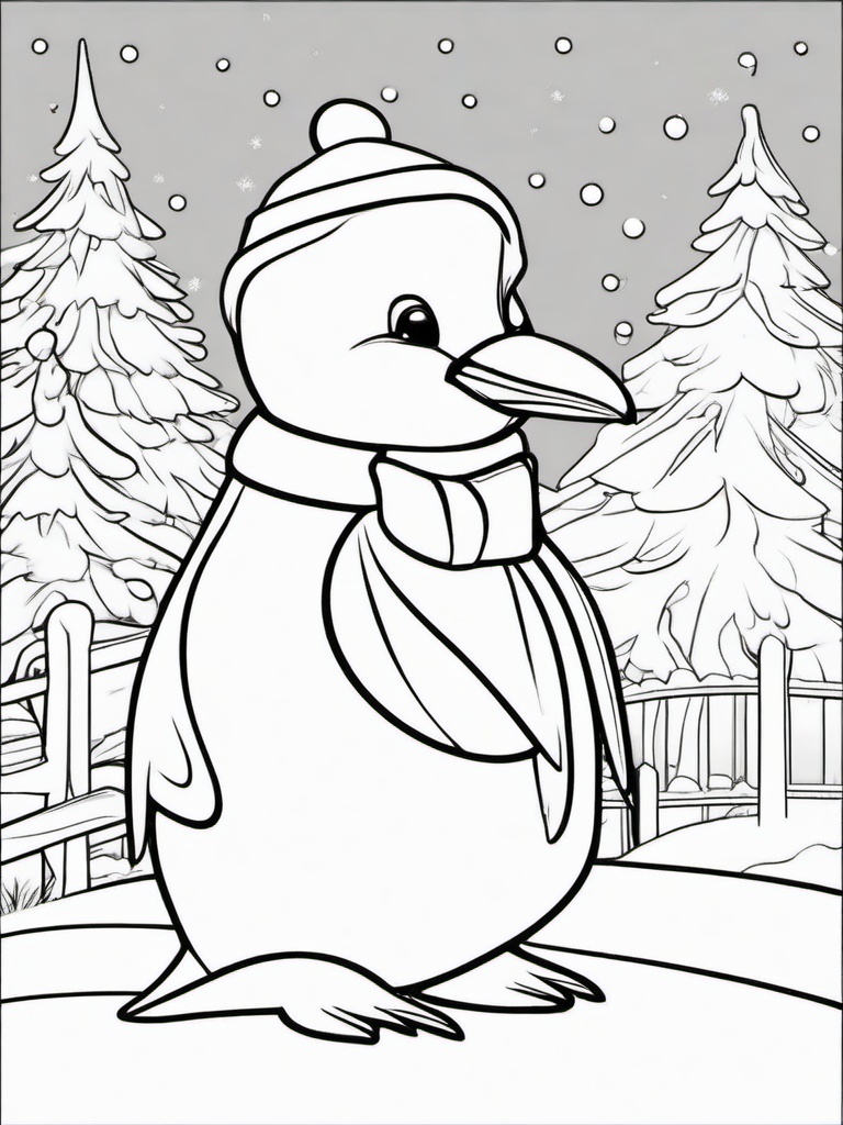 Penguin Coloring Pages - Penguin building a snowman  simple coloring pages