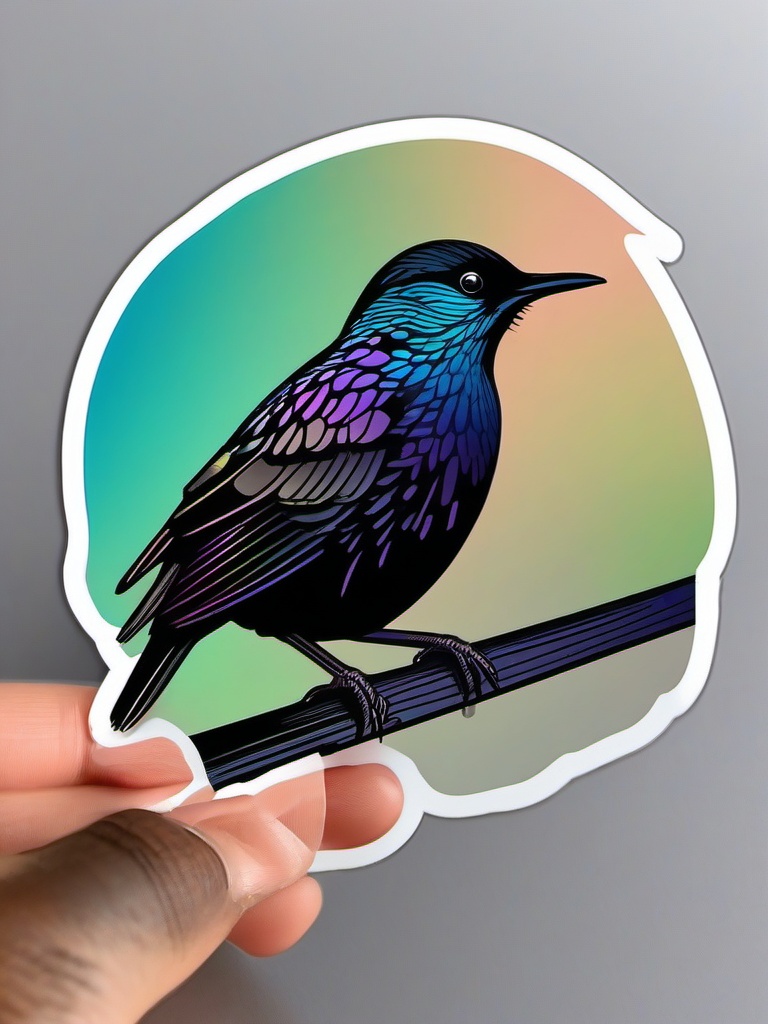 European Starling Sticker - A European starling with iridescent black plumage, ,vector color sticker art,minimal