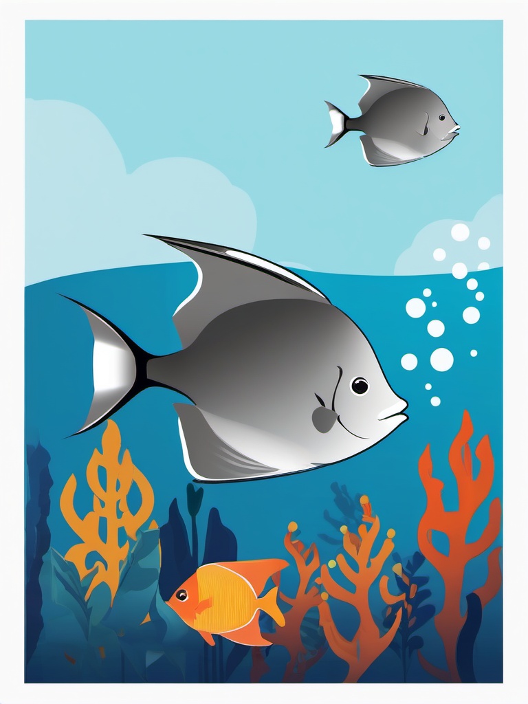 Spadefish Clipart - Spadefish near a shipwreck's mast , minimal, 2d