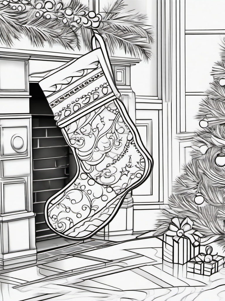 Christmas Coloring Pages Stocking  outling,coloring pages,black and whit