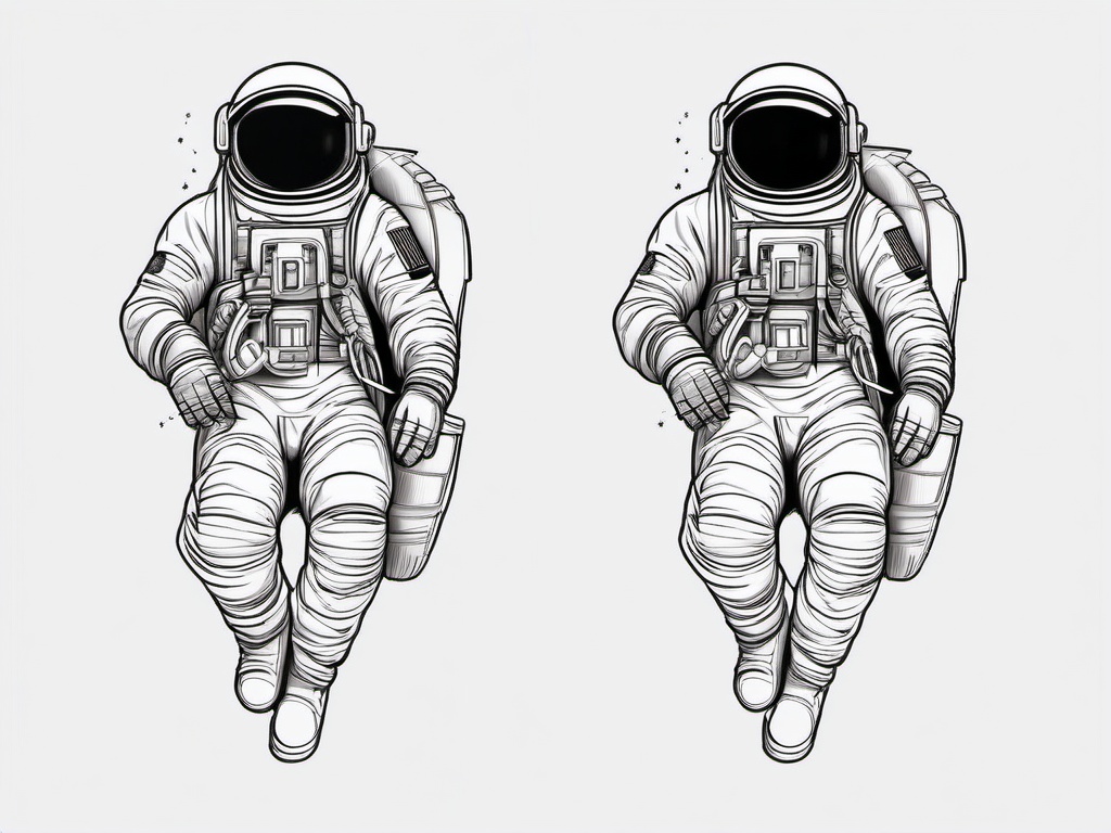 Astronaut Tattoo - An astronaut tattoo floating in zero gravity  few color tattoo design, simple line art, design clean white background