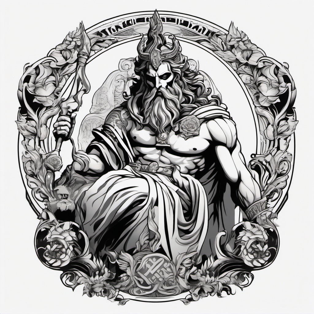 Hades Greek God Tattoo - Explore the underworld with a Hades tattoo, capturing the essence of the mysterious Greek god of the dead.  simple color tattoo, white background