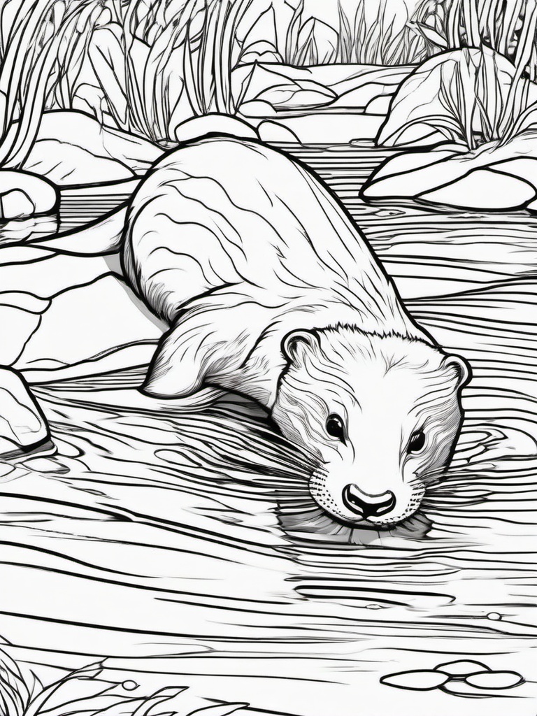 Otter Coloring Pages - Playful Swimming River Mammal  black outline printable coloring page