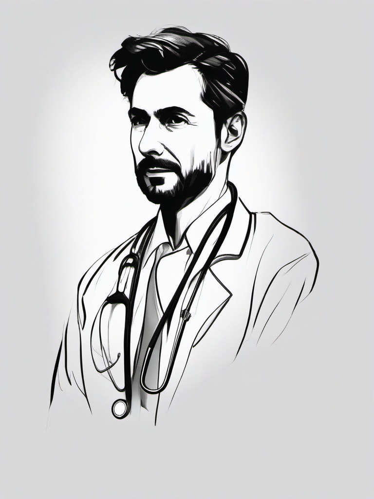 simple drawing of a doctor  minimal rough sketch scribbles,doodles,black and white