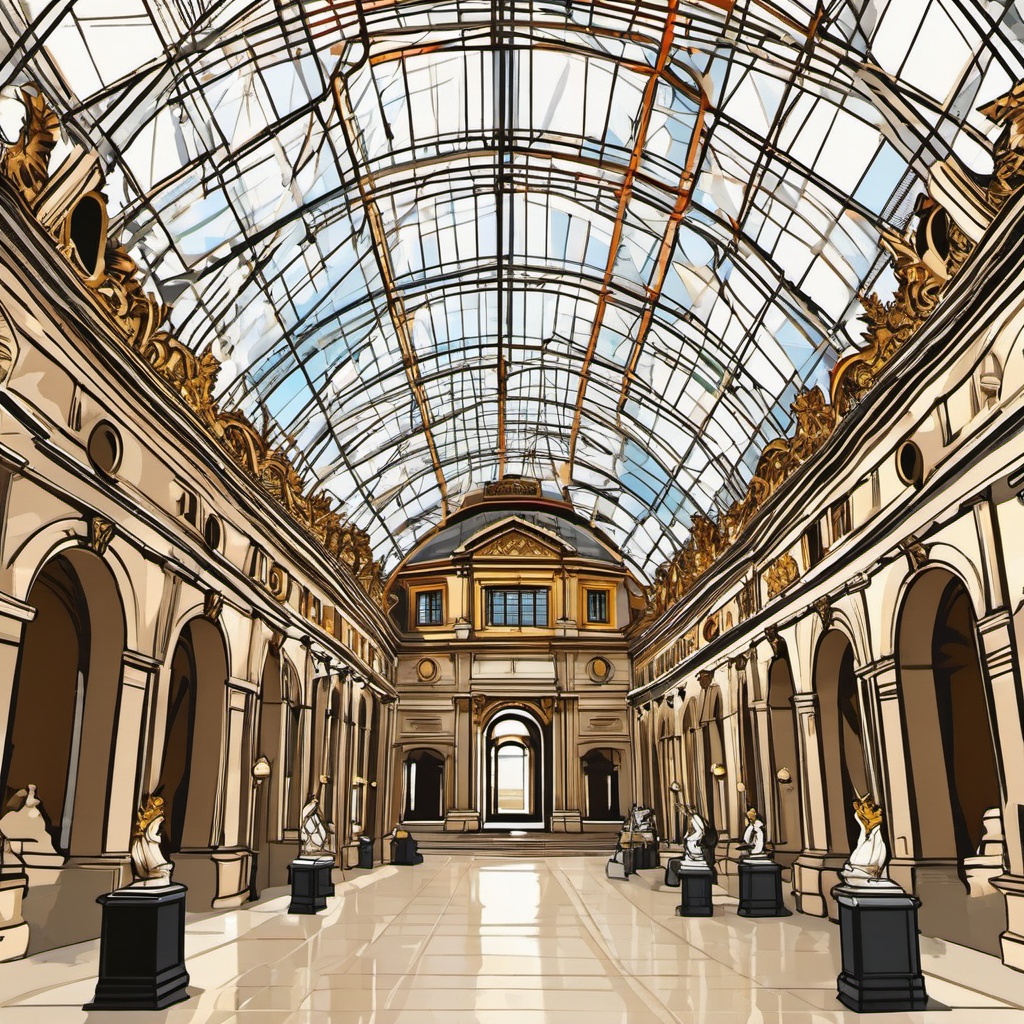 The Louvre clipart - World's largest art museum in Paris, France, ,color clipart vector style