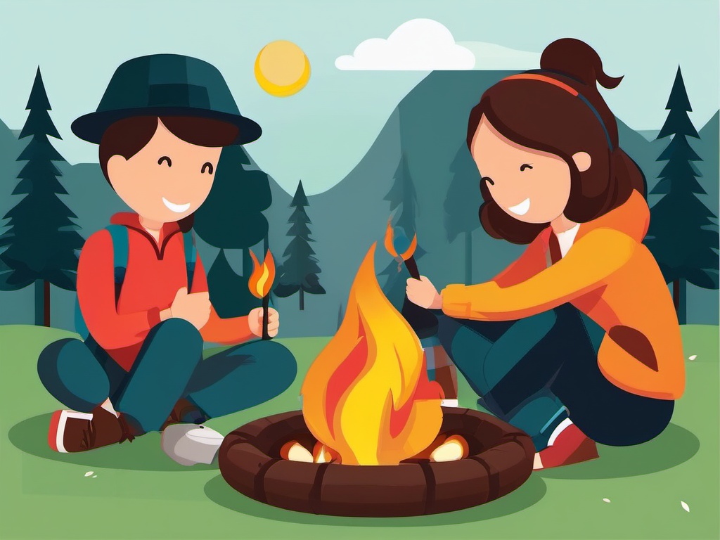 Campfire Bonding Time clipart - Bonding around the campfire, ,vector color clipart,minimal