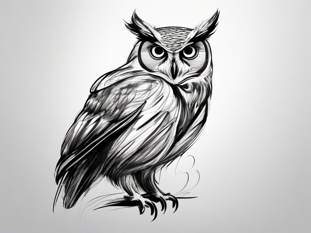 sketch of owl bird  minimal rough sketch scribbles,doodles,black and white