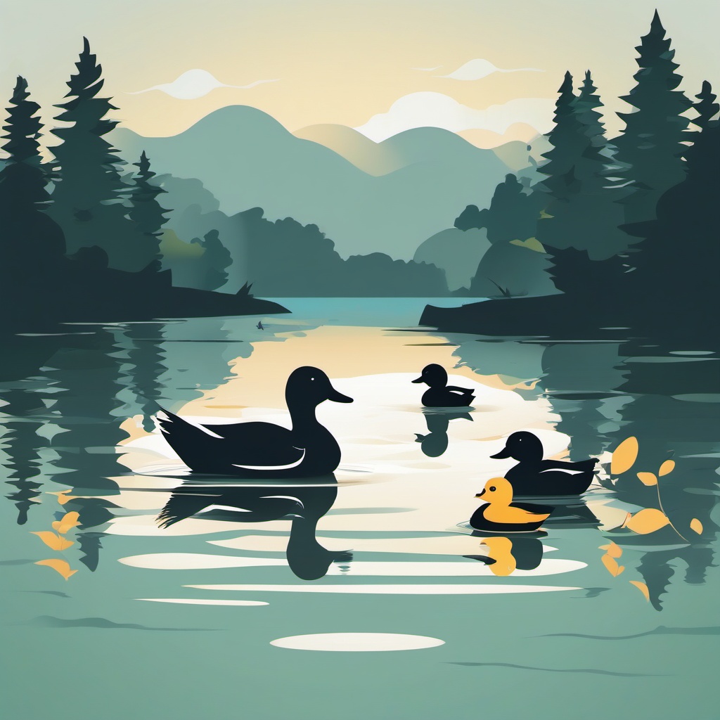 Duck Family clipart - A family of ducks wading in the lake., ,vector color clipart,minimal