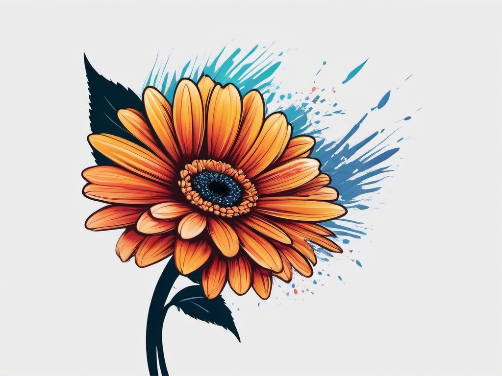 Tattoo Gerbera Daisy-Vibrancy and beauty of gerbera daisies in a tattoo, showcasing nature's colorful palette.  simple color tattoo,minimal vector art,white background