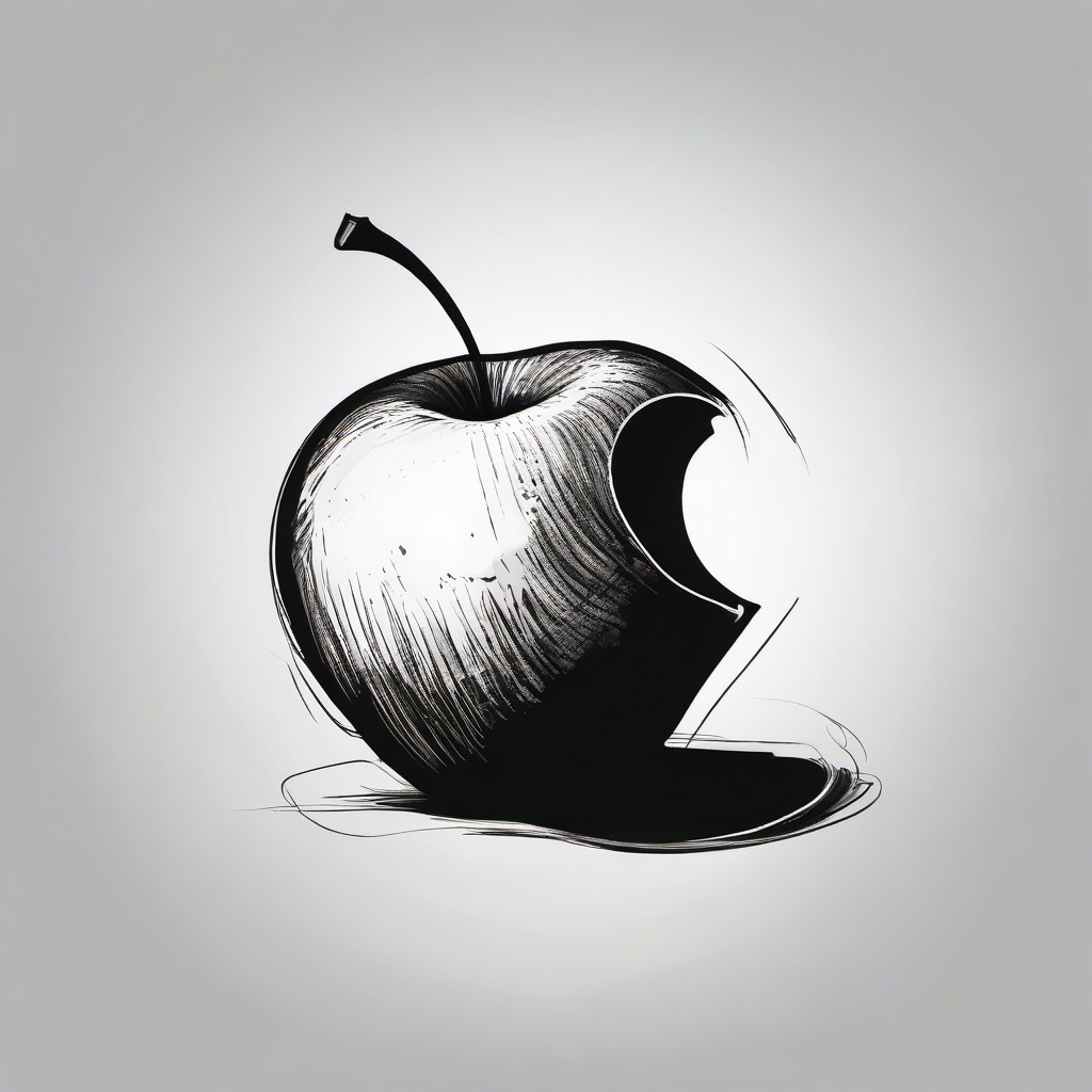 drawing of a bitten apple  minimal rough sketch scribbles,doodles,black and white