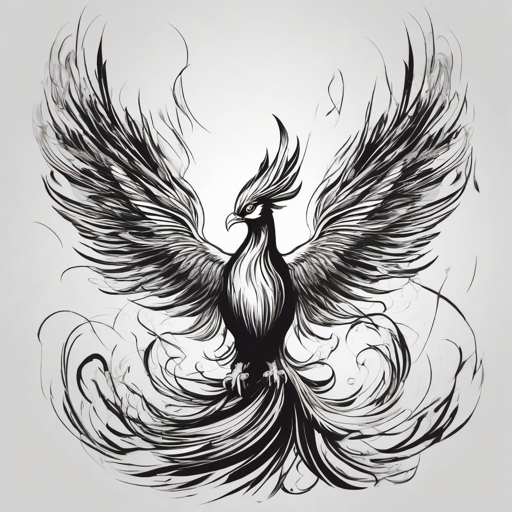 drawing of a phoenix rising from fire  minimal rough sketch scribbles,doodles,black and white