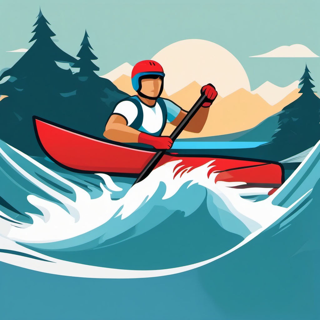 Canoe Racer in Whitewater Clipart - A canoe racer navigating whitewater.  color vector clipart, minimal style