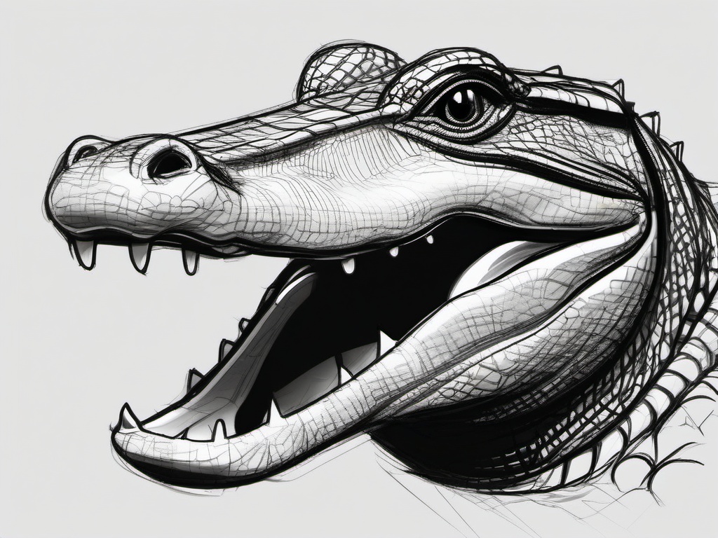 sketch of alligator  minimal rough sketch scribbles,doodles,black and white