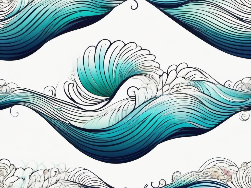 Flower Wave Tattoo - Blend nature's beauty with the fluidity of waves in a flower wave tattoo.  simple vector color tattoo,minimal,white background