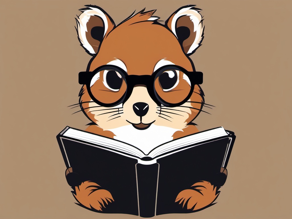 Squirrel clipart - squirrel wearing glasses and reading a book  color,minimalist,vector clipart