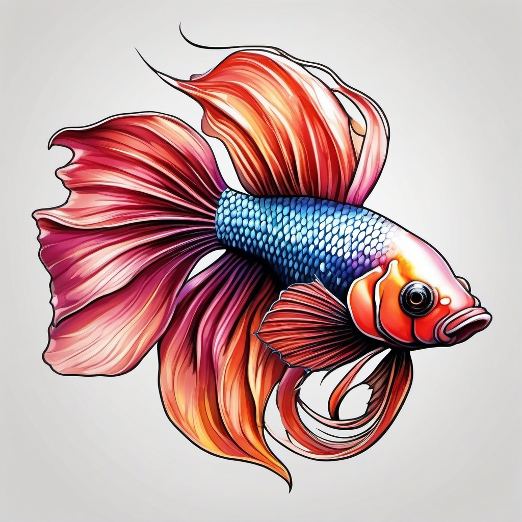 Betta Tattoo,a tattoo featuring the captivating betta fish, a symbol of vibrant colors and grace. , color tattoo design, white clean background