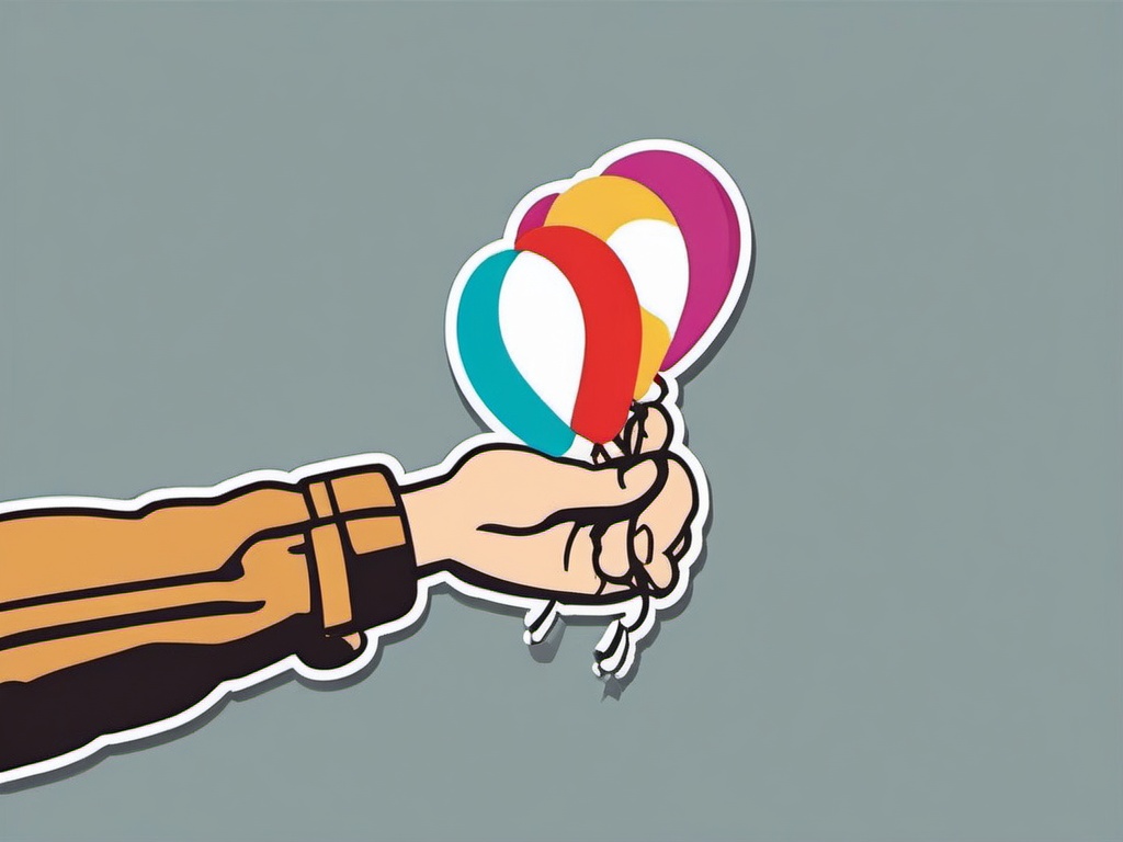 Balloon in Hand Sticker - Hand holding a single balloon, ,vector color sticker art,minimal